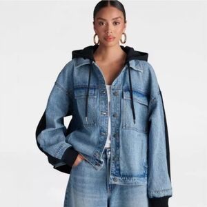 Stylish Denim Jacket with Black Hood